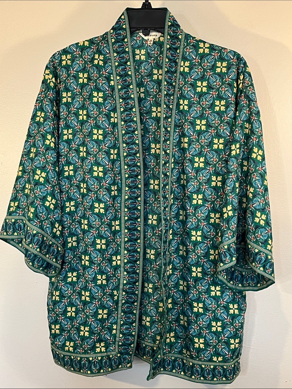 Max Studio Teal & Yellow Floral Patterned Kimono Cape